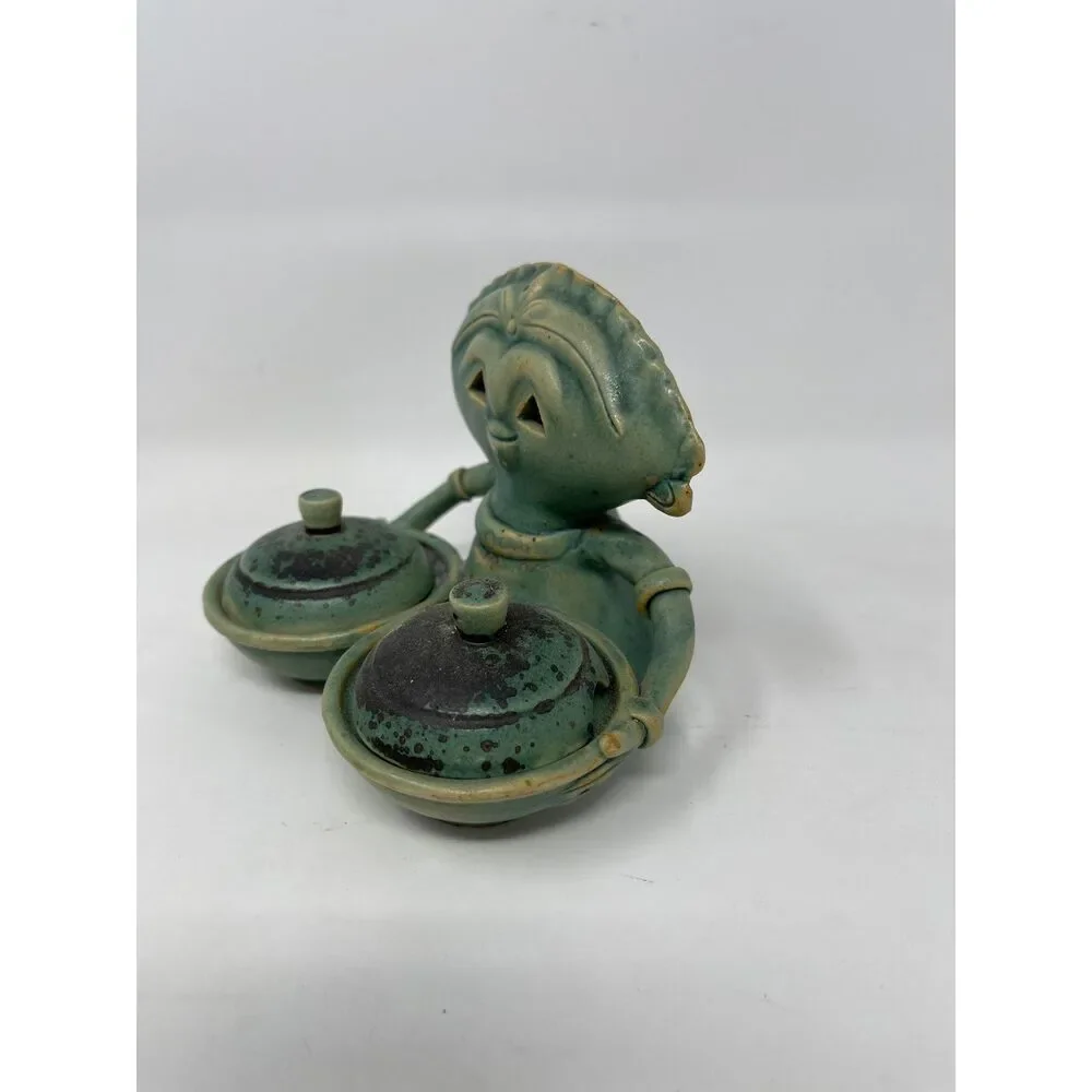Novica Handmade Janger Dancer Green Ceramic Condiment Incense Holder 5PC